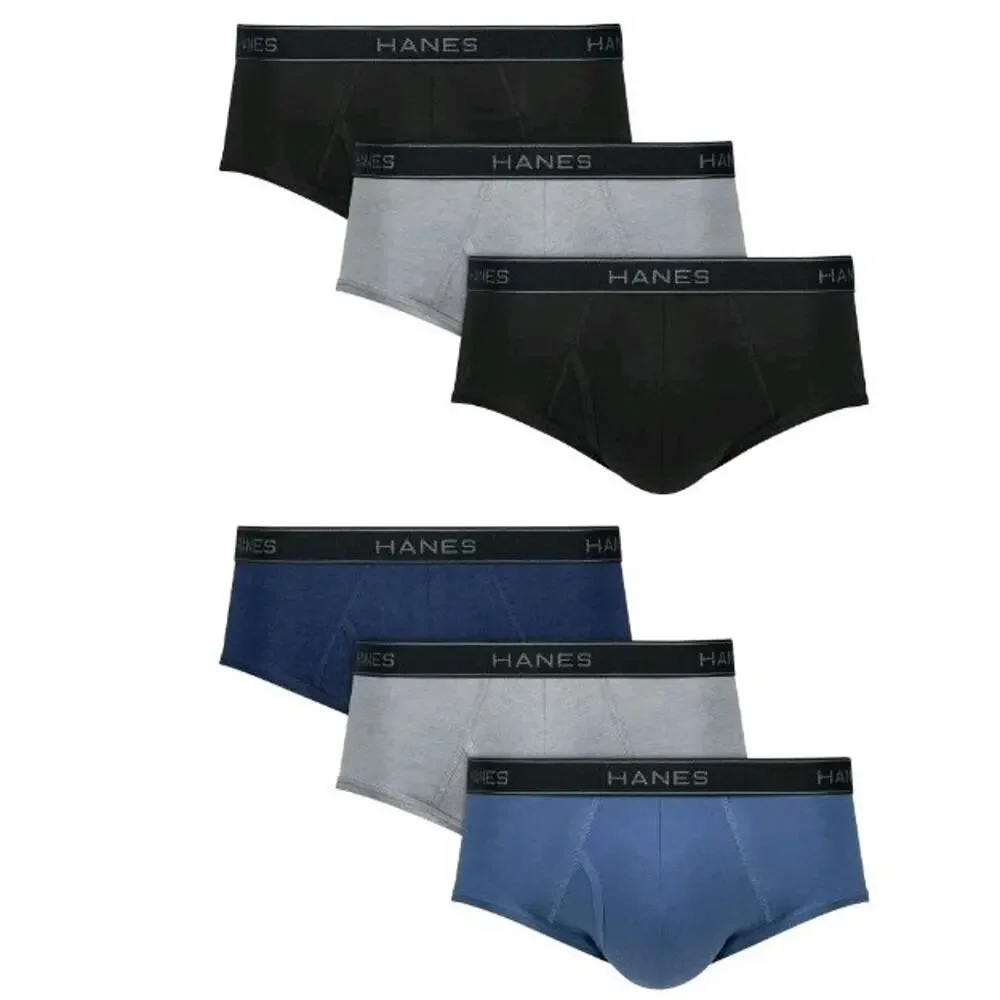 Hanes 6 Briefs Tagless Underwear‎ Size 2XL (44-46) Cotton Stretch Mid Rise